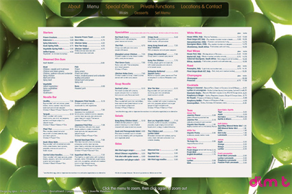 The menu page