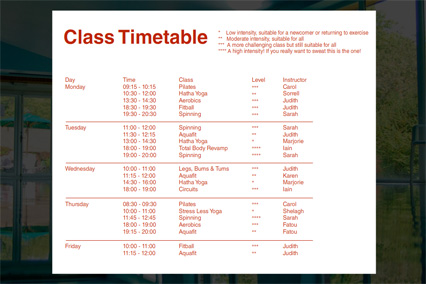Time tables and menus