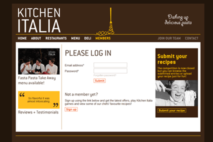 The members log-in page