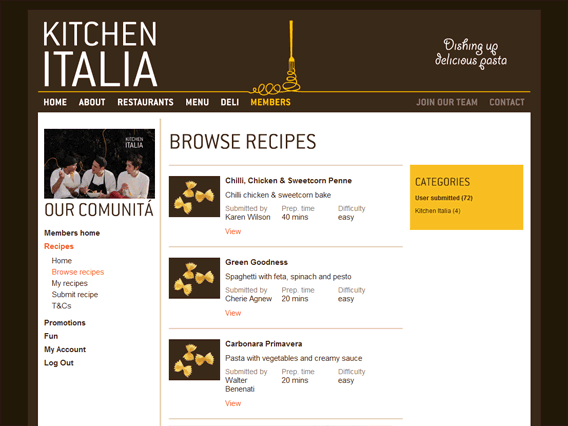 The submit a recipe section